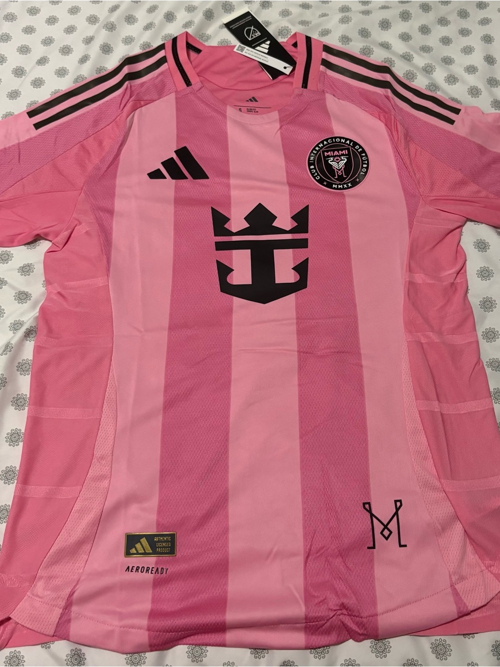 adidas Pink Inter Miami Youth Soccer Jersey with Black Accents